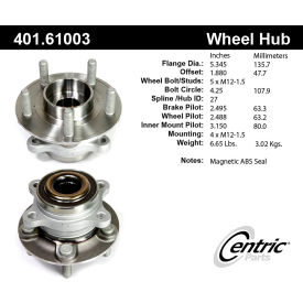 Centric Premium Hub and Bearing Assembly; With ABS Tone Ring / Encoder, Centric Parts 401.61003