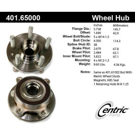 Centric Premium Hub and Bearing Assembly; With ABS Tone Ring / Encoder, Centric Parts 401.65000
