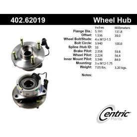 Centric Premium Hub and Bearing Assembly; With Integral ABS, Centric Parts 402.62019