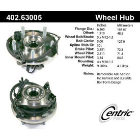 Centric Premium Hub and Bearing Assembly; With Integral ABS, Centric Parts 402.63005