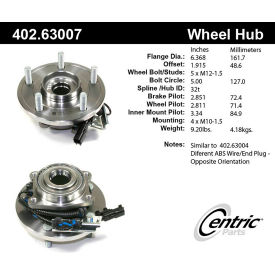 Centric Premium Hub and Bearing Assembly; With Integral ABS, Centric Parts 402.63007