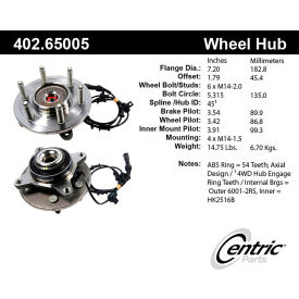 Centric Premium Hub and Bearing Assembly; With Integral ABS, Centric Parts 402.65005 Centric Premium Hub and Bearing Assembly; With Integral ABS, Centric Parts 402.65005