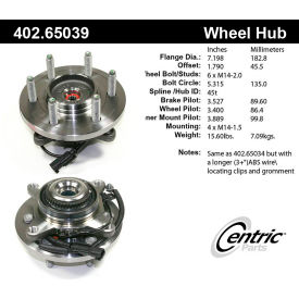 Centric Premium Hub and Bearing Assembly; With Integral ABS, Centric Parts 402.65039