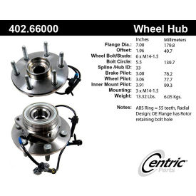 Centric Premium Hub and Bearing Assembly; With Integral ABS, Centric Parts 402.66000 Centric Premium Hub and Bearing Assembly; With Integral ABS, Centric Parts 402.66000