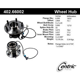 Centric Premium Hub and Bearing Assembly; With Integral ABS, Centric Parts 402.66002 Centric Premium Hub and Bearing Assembly; With Integral ABS, Centric Parts 402.66002