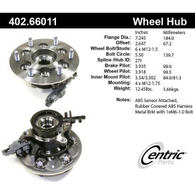 Centric Premium Hub and Bearing Assembly; With Integral ABS, Centric Parts 402.66011 Centric Premium Hub and Bearing Assembly; With Integral ABS, Centric Parts 402.66011