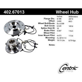 Centric Premium Hub and Bearing Assembly; With Integral ABS, Centric Parts 402.67013 Centric Premium Hub and Bearing Assembly; With Integral ABS, Centric Parts 402.67013