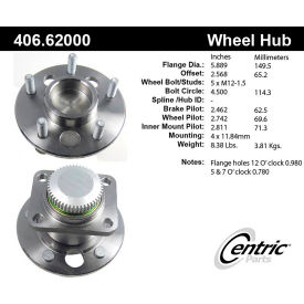 Centric Premium Hub and Bearing Assembly; With ABS Tone Ring, Centric Parts 406.62000