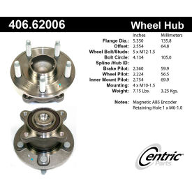 Centric Premium Hub and Bearing Assembly; With ABS, Centric Parts 406.62006 Centric Premium Hub and Bearing Assembly; With ABS, Centric Parts 406.62006