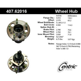 Centric Premium Hub and Bearing Assembly; With Integral ABS, Centric Parts 407.62016 Centric Premium Hub and Bearing Assembly; With Integral ABS, Centric Parts 407.62016
