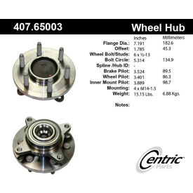 Centric Premium Hub and Bearing Assembly; With Integral ABS, Centric Parts 407.65003