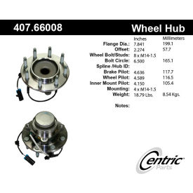 Centric Premium Hub and Bearing Assembly; With Integral ABS, Centric Parts 407.66008