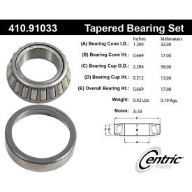 Centric Premium Wheel Bearing and Race Set, Centric Parts 410.91033