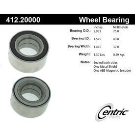 Centric Premium Double Row Wheel Bearing, Centric Parts 412.20000