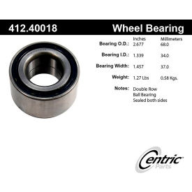Centric Premium Double Row Wheel Bearing, Centric Parts 412.40018