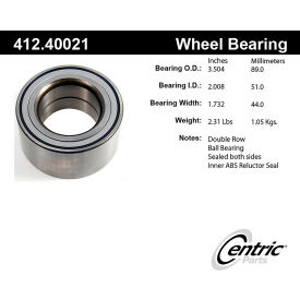 Centric Premium Double Row Wheel Bearing, Centric Parts 412.40021