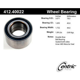 Centric Premium Double Row Wheel Bearing, Centric Parts 412.40022
