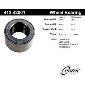Centric Premium Double Row Wheel Bearing, Centric Parts 412.42001 Centric Premium Double Row Wheel Bearing, Centric Parts 412.42001
