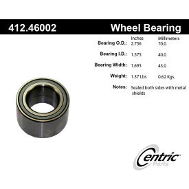 Centric Premium Double Row Wheel Bearing, Centric Parts 412.46002