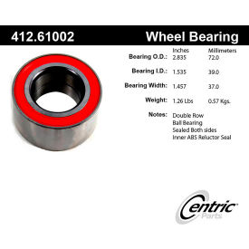 Centric Premium Double Row Wheel Bearing, Centric Parts 412.61002