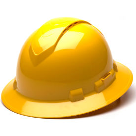 Ridgeline Vented Full Brim Hard Hat Yellow Pattern 4-Point Ratchet Suspension