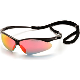 Pmxtreme™ Safety Glasses Ice Orange Mirror Lens  Black Frame & Cord