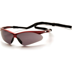 Pmxtreme™ Safety Glasses Gray Lens  Red Frame & Black Cord