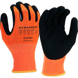 Pyramex Safety Products GL608CS Sandy Nitrile Gloves, 13g HPPE HiVis Orange A6 Cut, Size Small image.