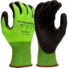 Pyramex® Cut Resistant Gloves Micro Foam Nitrile Coated ANSI A5 L Hi-Vis Lime