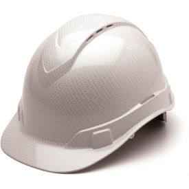 Pyramex Safety Products HP44116SV Ridgeline Cap Style Vented Hard Hat, Shiny White Graphite Pattern, 4-Point Ratchet Suspension image.