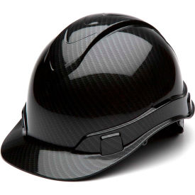 Pyramex Safety Products HP44117S Ridgeline Cap Style Hard Hat, Shiny Black Graphite Pattern, 4-Point Ratchet Suspension image.