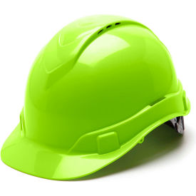 Pyramex Safety Products HP44131V Ridgeline Vented Cap Style Hard Hat, Hi-Vis Green, 4-Point Ratchet Suspension image.