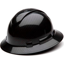 Pyramex Safety Products HP54117S Ridgeline Full Brim Hard Hat, Shiny Black Graphite Pattern, 4-Point Ratchet Suspension image.