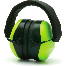Pyramex Safety Products PM8031 Low Profile Foldaway Earmuffs, Hi-Vis Lime, NRR 26dB, Individually Packaged image.