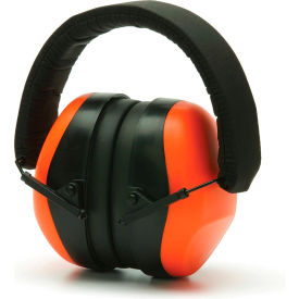 Pyramex Safety Products PM8041 Low Profile Foldaway Earmuffs, Hi-Vis Orange, NRR 26dB, Individually Packaged image.
