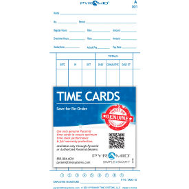 Pyramid Time Systems™ Time Card For Model 3800 Auto Totaling Time Clock Pack of 100