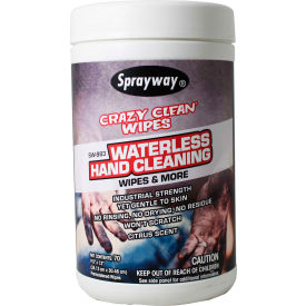 PLZ AEROSCIENCE CORP SW983 Sprayway® Crazy Clean Wipes, Waterless Hand Cleaning, 70 Wipes/Can - SW983 image.