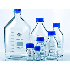 QORPAK DIV OF BERLIN PACKAGING 274848 Qorpak® 250ml Graduated Clear Borosilicate Glass Media Bottle with GL45 Blue Screw Cap, 10PK image.