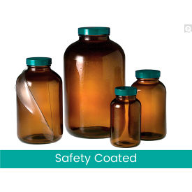 QORPAK DIV OF BERLIN PACKAGING GLA-00968 Qorpak® 32oz Amber Safety Coated Glass Wide Mouth Packer Bottle 53-400 Neck Finish, 12/Pack image.