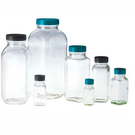 QORPAK DIV OF BERLIN PACKAGING GLC-01378 Qorpak GLC-01378 16oz Clear French Square Bottle with 48-400 Black Phenolic Cap, Case of 24 image.