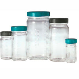 Qorpak GLC-01523 4oz Clear Graduated Medium Round Bottle with 48-400 Black Phenolic Cap, Case of 24