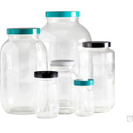 Qorpak 8oz Clear Glass Standard Wide Mouth Bottle w/ 58-400 Black PP PTFE Cap, 24PK