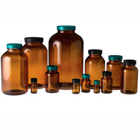 Qorpak GLC-02169 32oz (950ml) Amber Wide Mouth Packer Bottle with 53-400 Black Cap, Case of 12