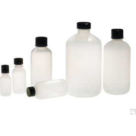 Qorpak 1oz Natural LDPE Boston Round Bottle w/18-410 Blk Phen. PolyCone Lined Cap, 48PK