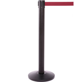 Queue Solutions QueuePro 300 Retractable Belt Barrier 40"" Black Post 16 Maroon Belt