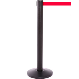 Queue Solutions QueuePro 300 Retractable Belt Barrier 40"" Black Post 16 Red Belt