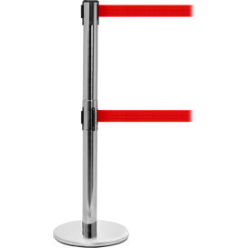 Queue Solutions Llc PROTwin250PS-RD110 QueuePro Twin Retractable Dual Belt Barrier, 40" Stainless Steel Post, 11 Red Belt image.
