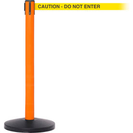 Queue Solutions Llc SM450O-YBC SafetyMaster 450 Retractable Belt Barrier, 40" Orange Post, 7-1/2 Yellow "Caution" Belt image.