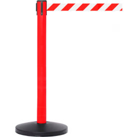 Queue Solutions Llc SM450R-RW100 SafetyMaster 450 Retractable Belt Barrier, 40" Red Post, 11 Red/White Belt image.