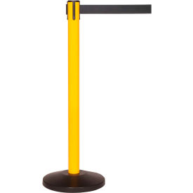 Queue Solutions Llc SM450Y-BK SafetyMaster 450 Retractable Belt Barrier, 40" Yellow Post, 7-1/2 Black Belt image.